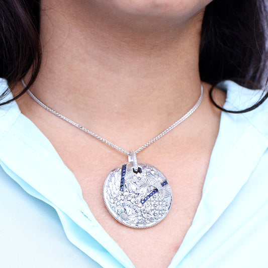 Kyoto Blue Sapphire 0.75ct Pendant Large in Sterling Silver