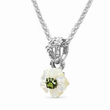 Colorbloom Hand Carved Mother of Pearl Medium and Peridot Flower Pendant in Sterling Silver