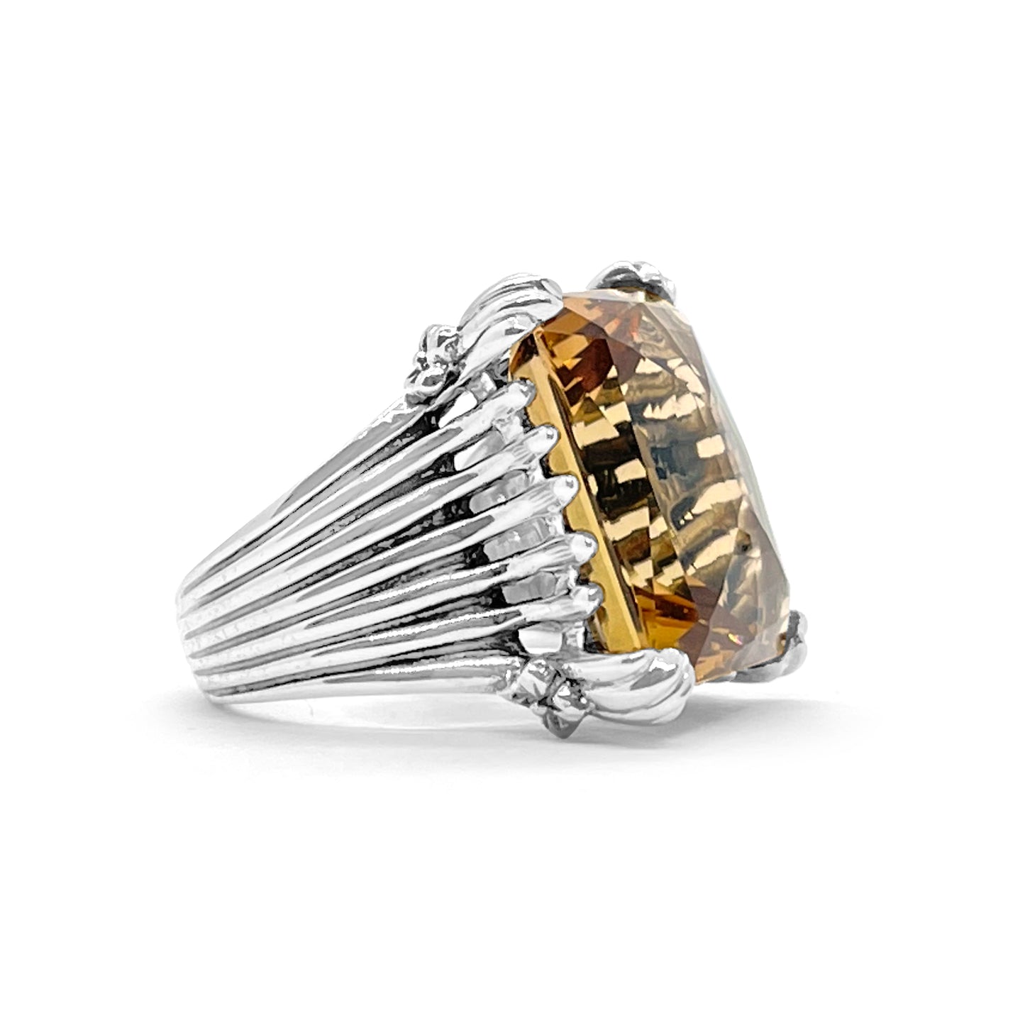 Garden of Stephen Faceted Emerald Cut Champagne Quartz Ring in Sterling Silver