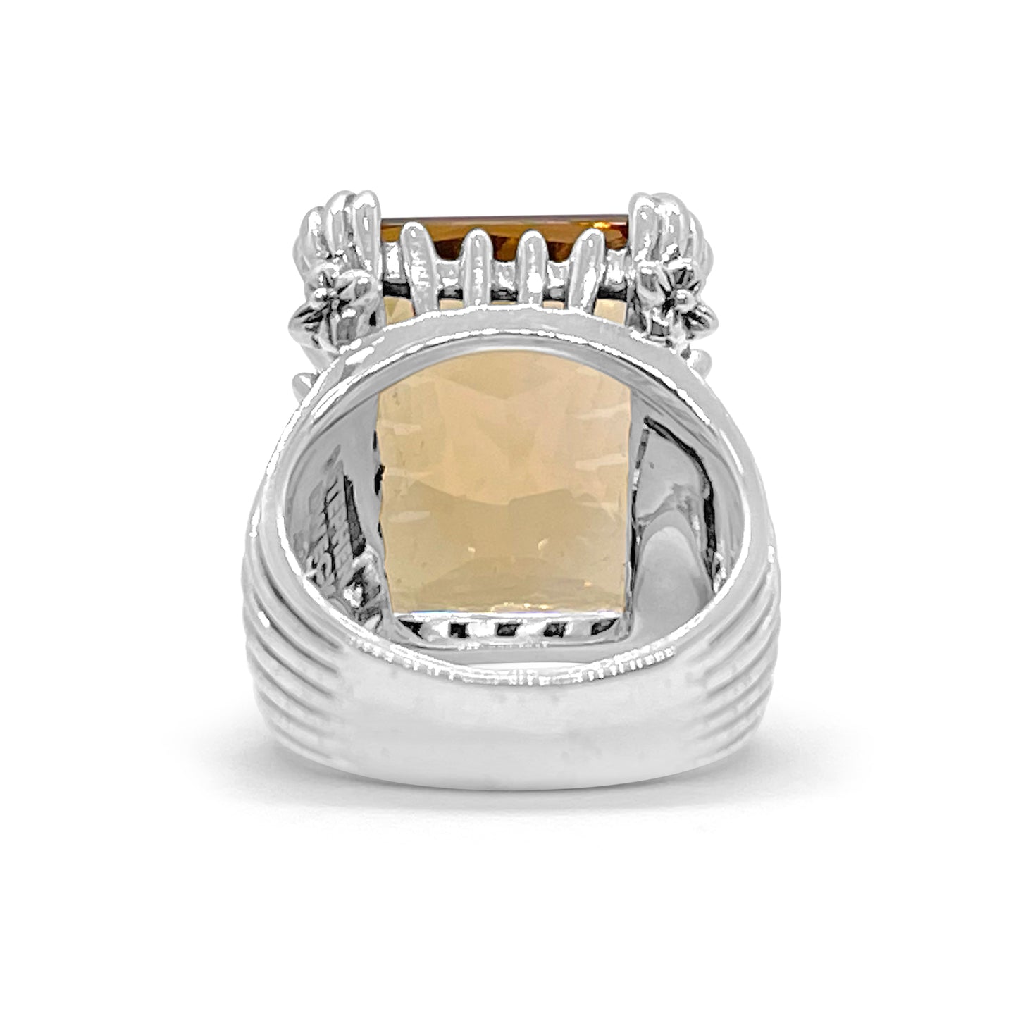Garden of Stephen Faceted Emerald Cut Champagne Quartz Ring in Sterling Silver