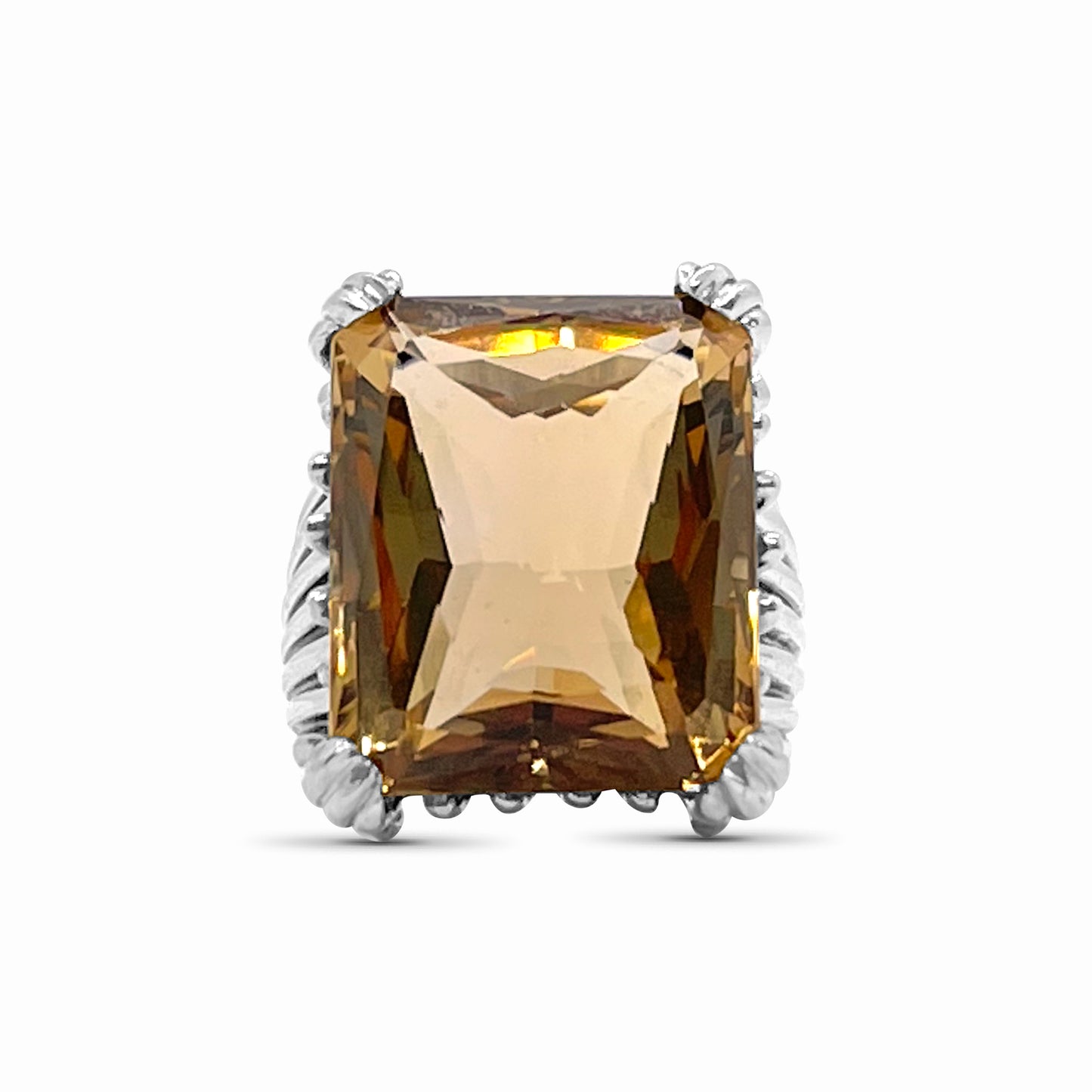Garden of Stephen Faceted Emerald Cut Champagne Quartz Ring in Sterling Silver
