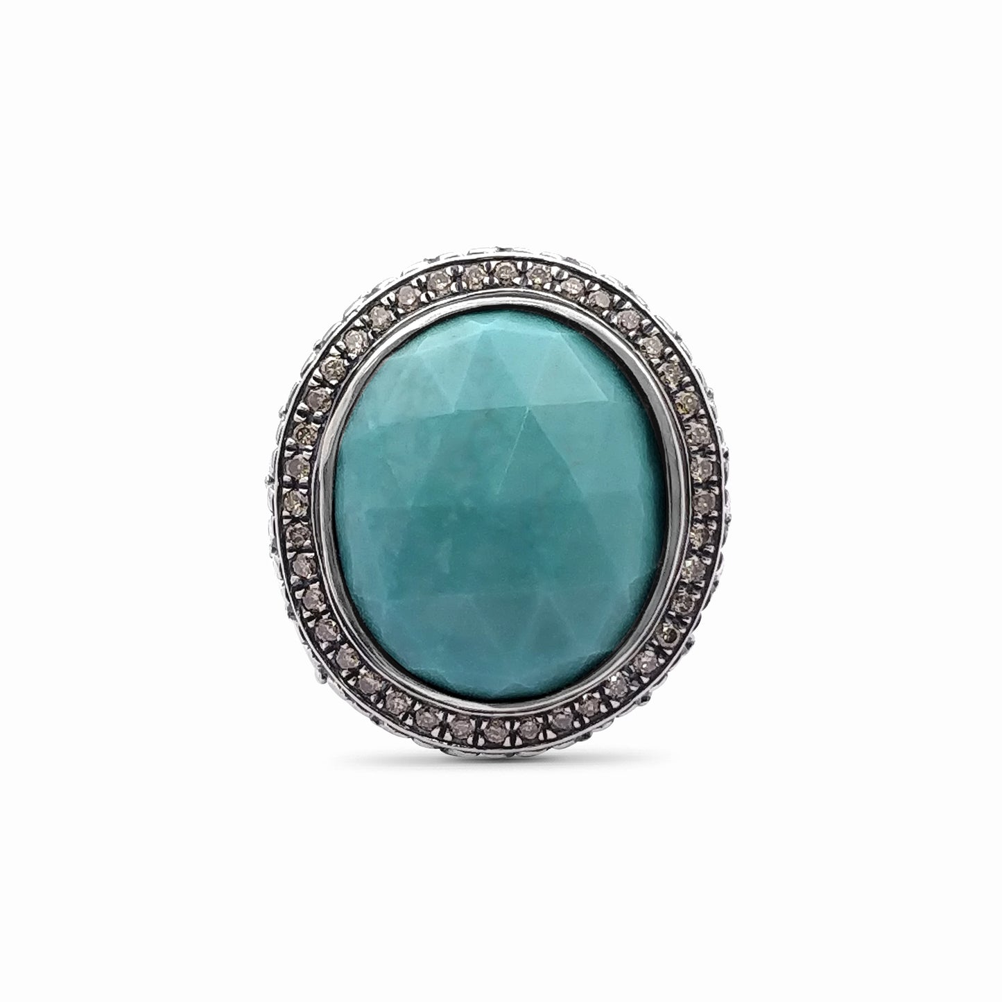 Garden of Stephen Faceted American Turquoise Ring and Champagne Diamond 0.55ct Ring in Sterling Silver