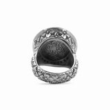 Garden of Stephen 18MM Round Black Vein Turquoise Ring in Sterling Silver with 0.55ct Black Diamonds
