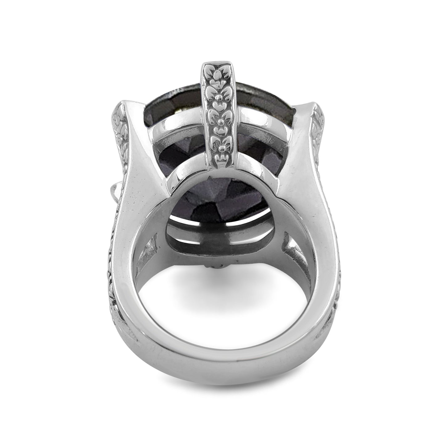 Garden of Stephen 20MM Round Faceted Hematite Gemstone Ring in Sterling Silver