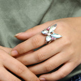 Garden of Stephen Faceted Natural Quartz Abalone and Rhodolite Garnet Butterfly Ring in Sterling Silver