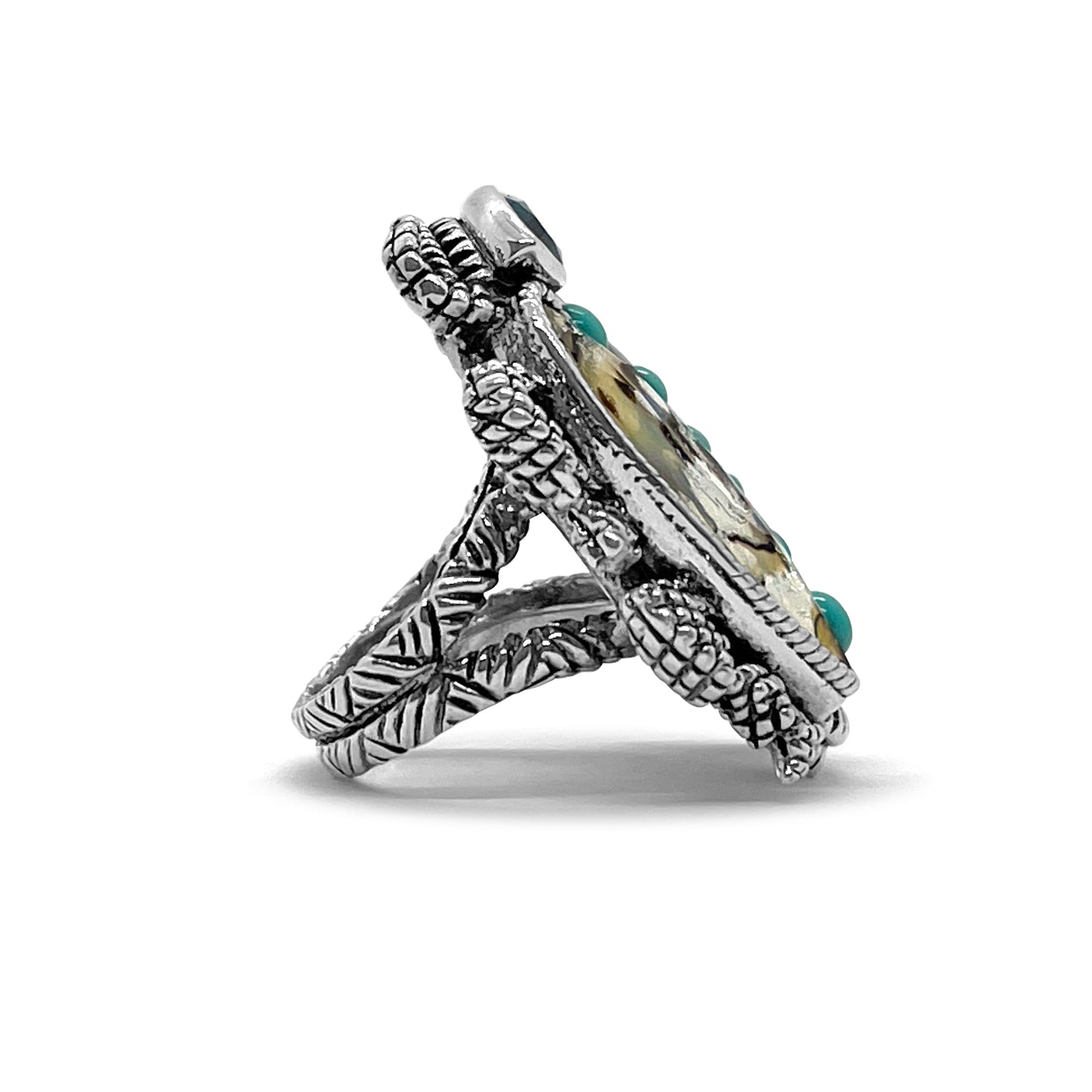 Garden of Stephen Blue Topaz Turquoise Natural Quartz Abalone Scarab Ring in Sterling Silver