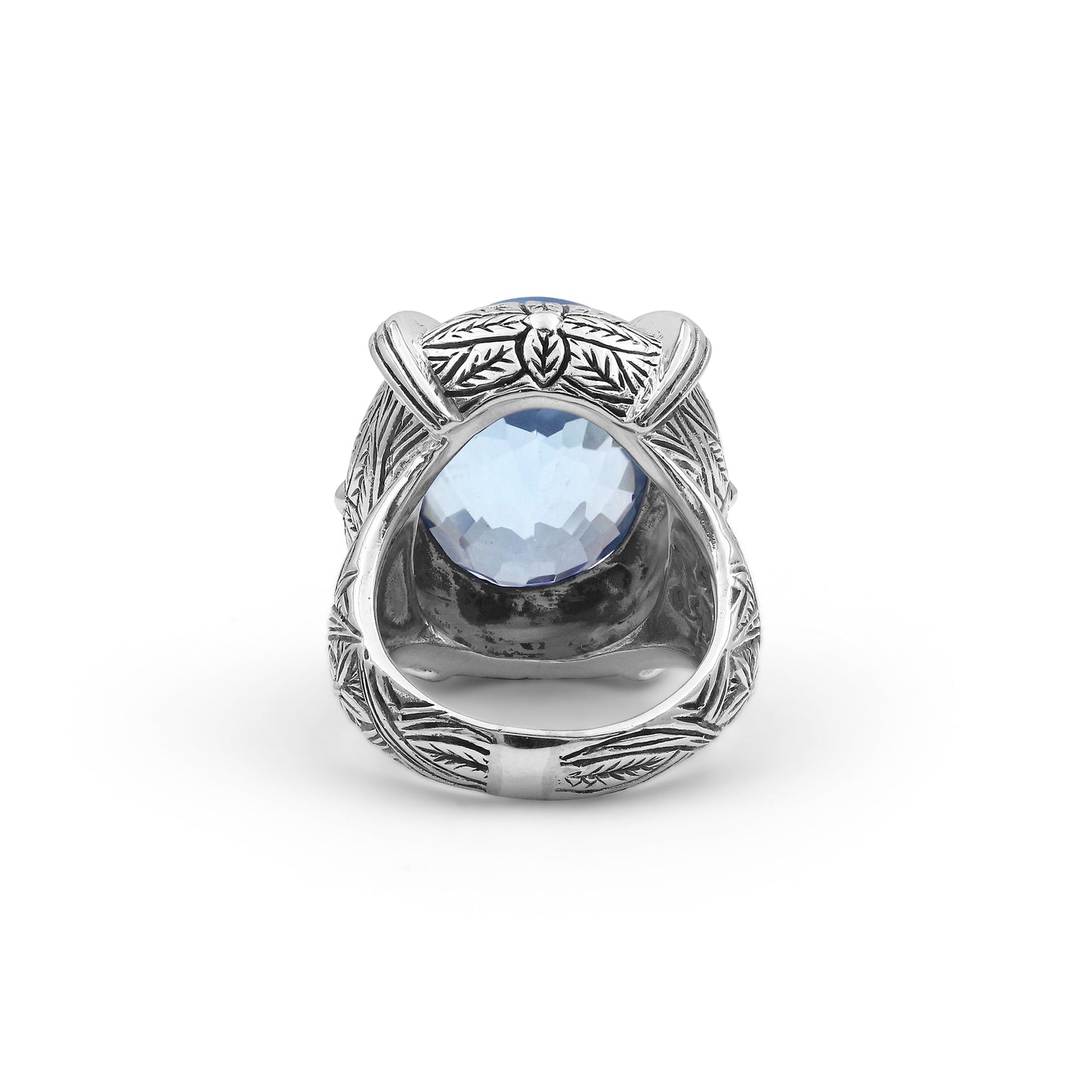 Garden of Stephen Faceted Blue Topaz Ring in Engraved Sterling Silver