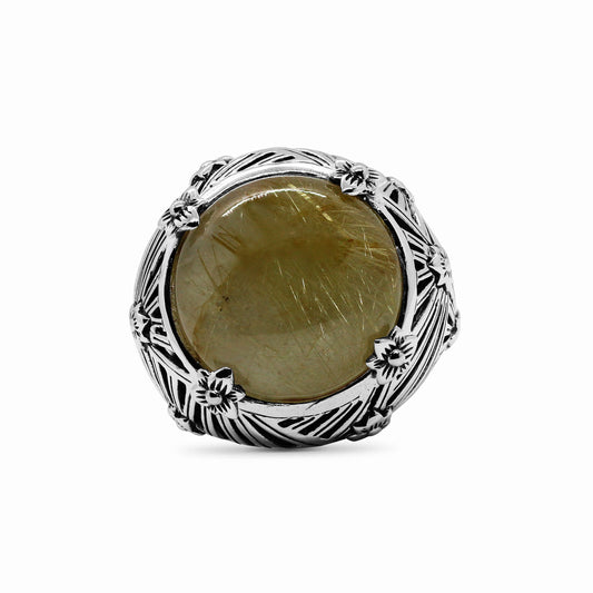 Garden of Stephen Gold Hair Rutilated Quartz and Mother of Pearl Ring in Sterling Silver