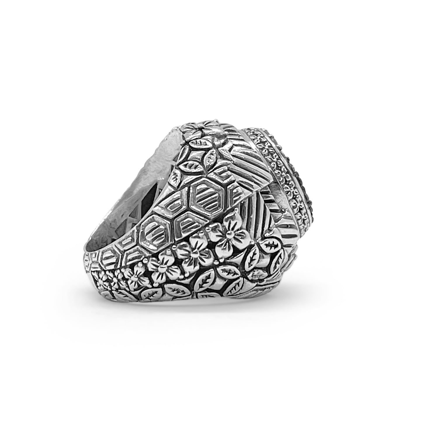 Kyoto White Diamond 0.85ct Engraved Ring Sterling Silver