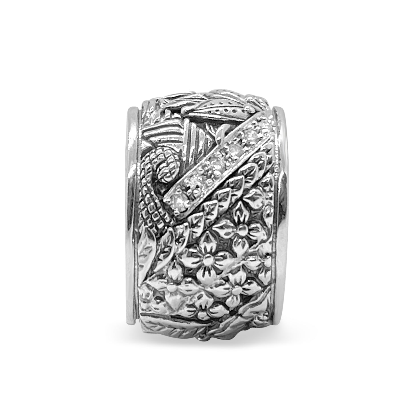 Kyoto 0.40ct White Diamond and Sterling Silver Engraved Ring