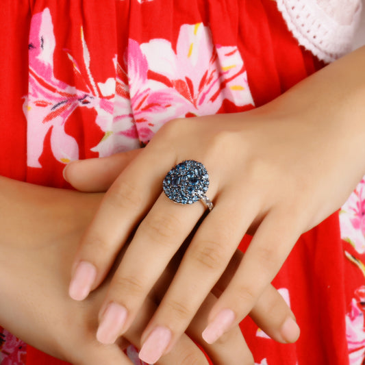 Garden of Stephen London Blue Topaz Pave Ring in Sterling Silver