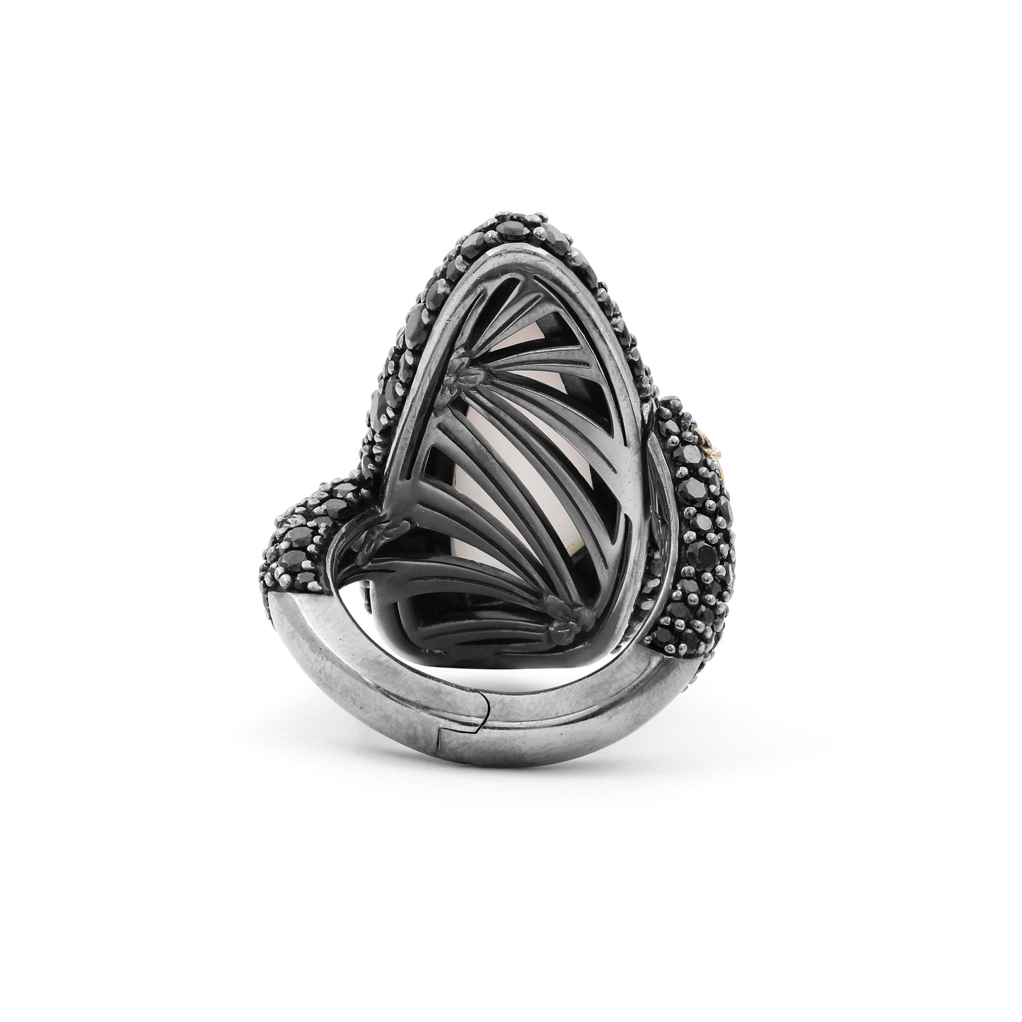Garden of Stephen Natural Quartz Mother of Pearl and Black Spinel Ring in Sterling Silver with 18K Gold Flowers