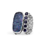 Carventurous Hand Carved Natural Quartz Mother of Pearl Agate and Iolite Open and Close Ring in Sterling Silver