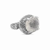 Carventurous 19 x 15 Oval Carved Rock Crystal Ring in Engraved Sterling Silver