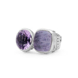 Carventurous Faceted Amethyst Hand Carved Natural Quartz Mother of Pearl and Amethyst Open and Close Sunray Ring in Sterling Silver