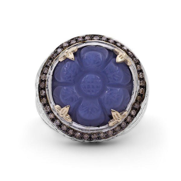 Carventurous Hand Carved Chalcedony Ring in Sterling Silver