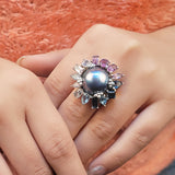 Rockrageous Mabe Pearl Amethyst Blue Topaz and Lavender Moon Quartz Ring in Sterling Silver.