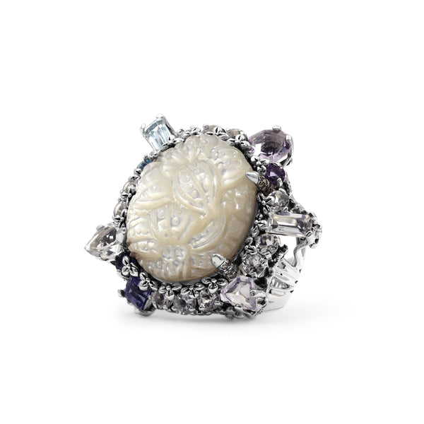Rockrageous Hand Carved Mother of Pearl Lavender Moon Quartz