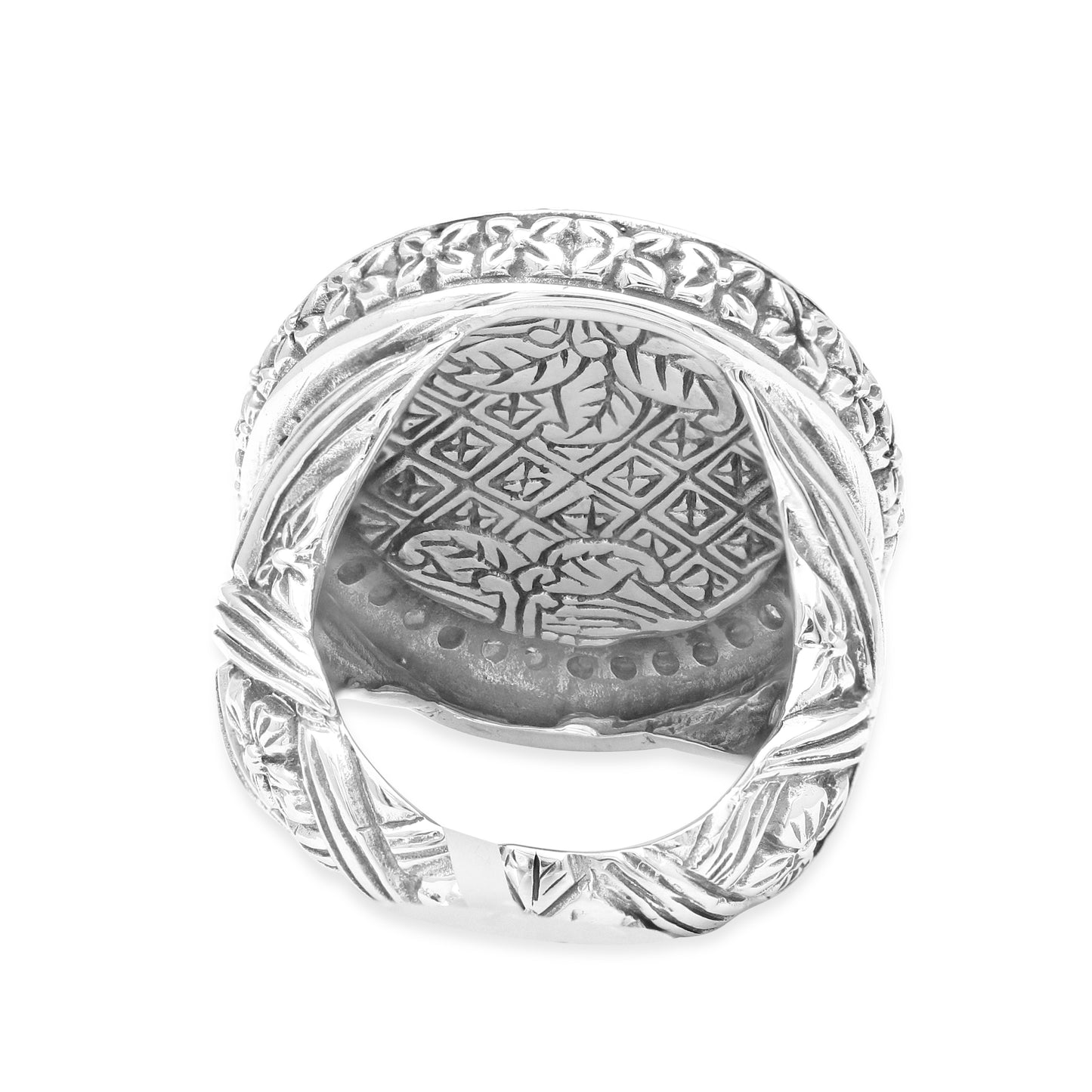 Legacy Hand Carved Tahitian Mother of Pearl Cameo and Champagne Diamond 0.75ct Ring in Sterling Silver