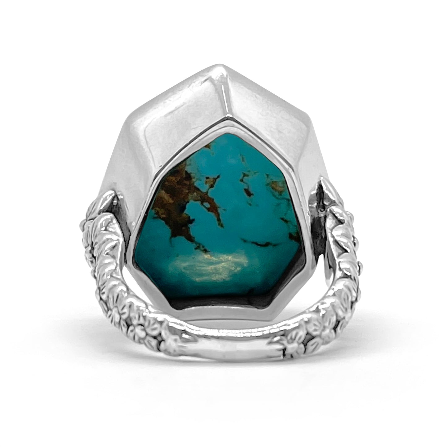 Galactical Faceted Natural Quartz and Turquoise Ring in Sterling Silver