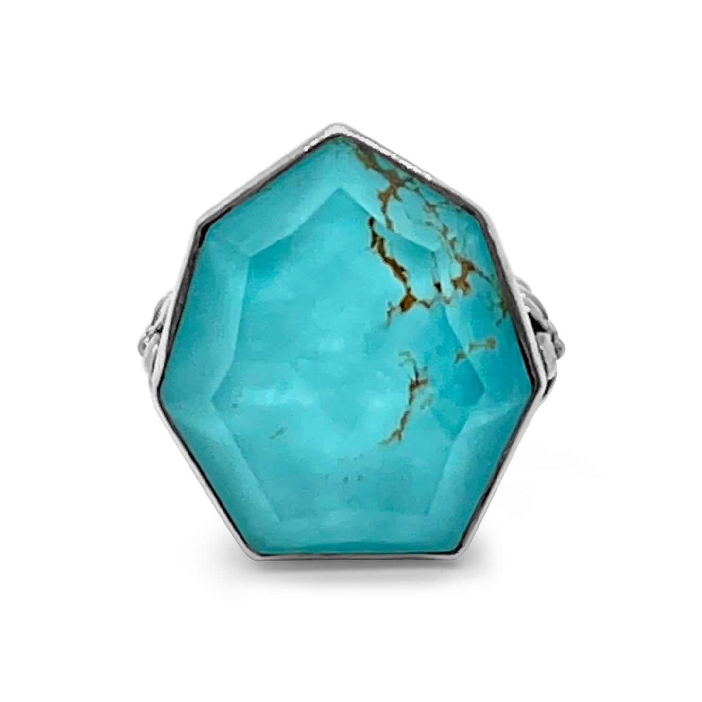 Galactical Faceted Natural Quartz and Turquoise Ring in Sterling Silver