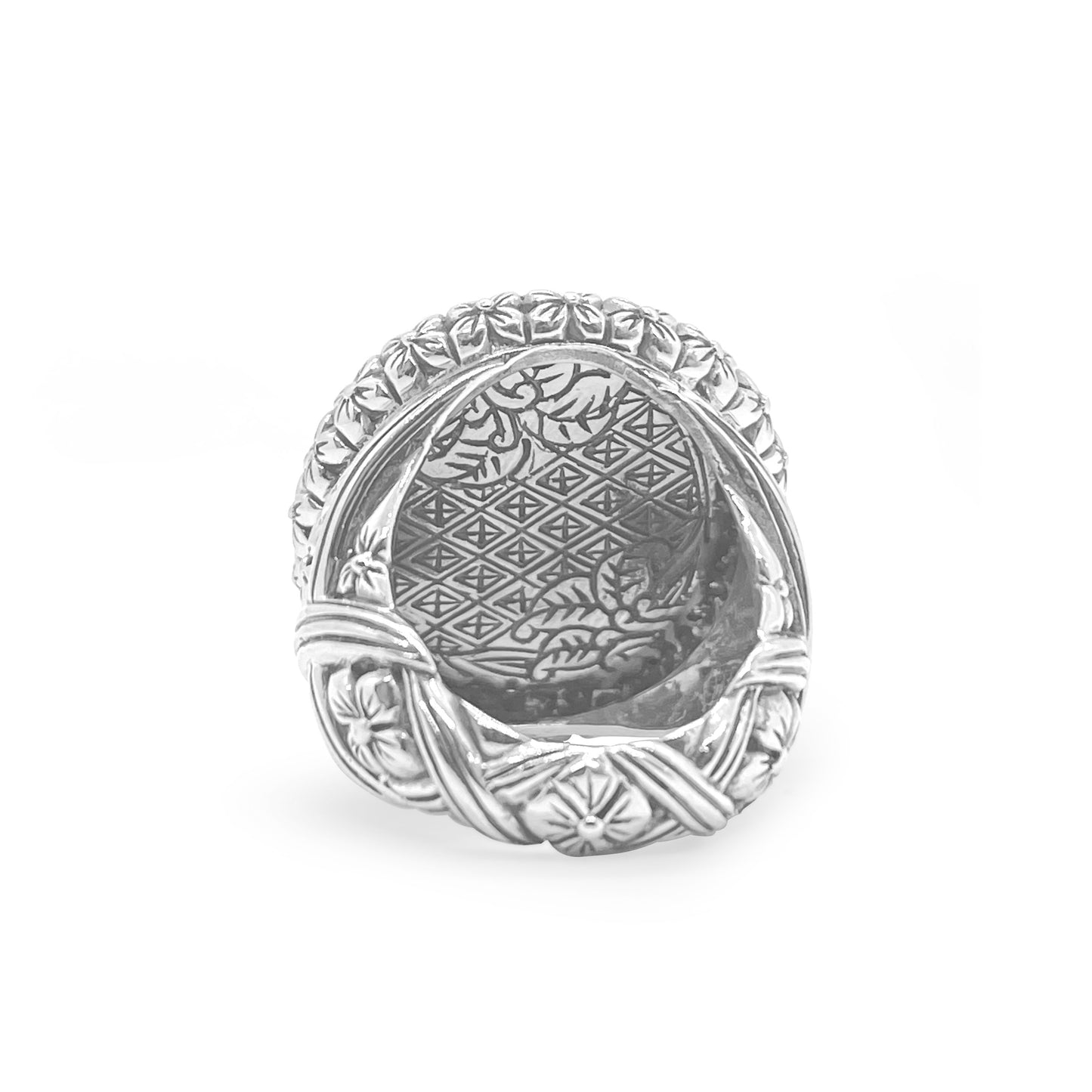 Legacy Hand Carved Mother of Pearl Ring with 0.50ct Champagne Diamonds in Sterling Silver