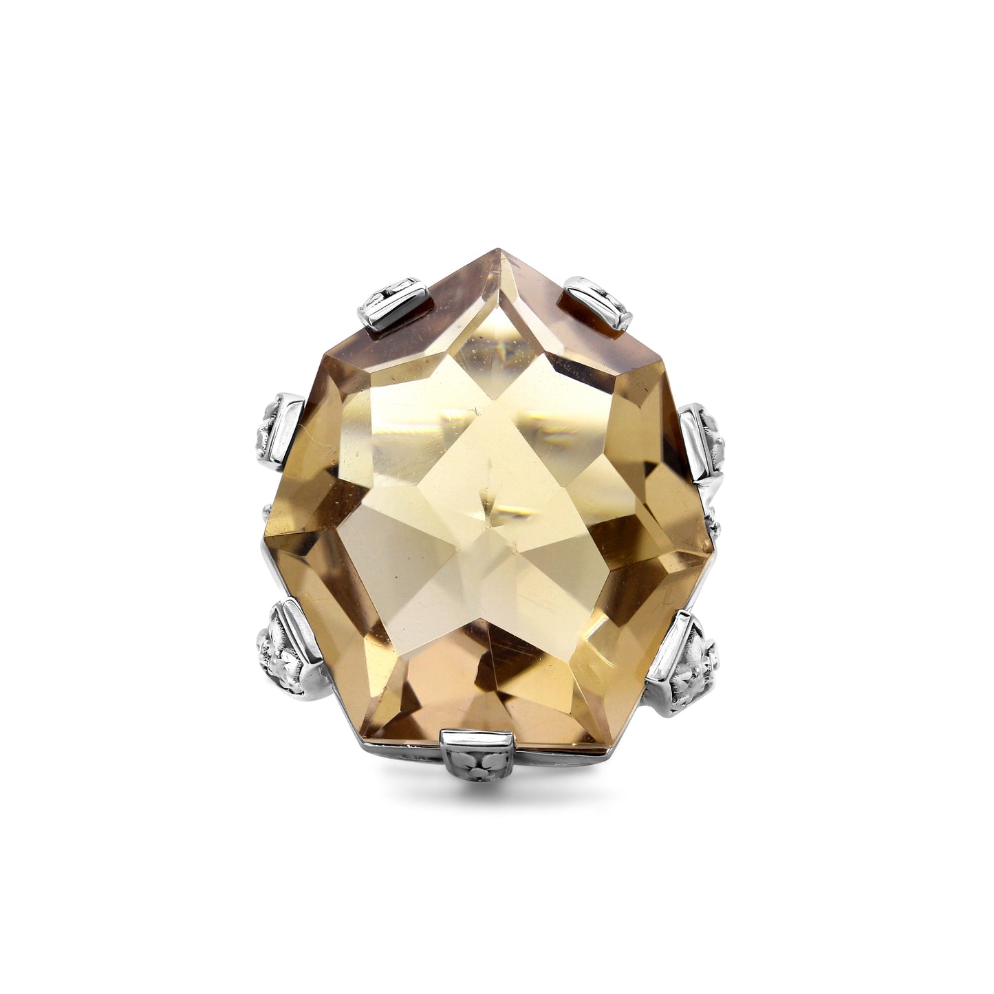 Galactical Faceted Galactical Champagne Quartz Ring in Sterling Silver