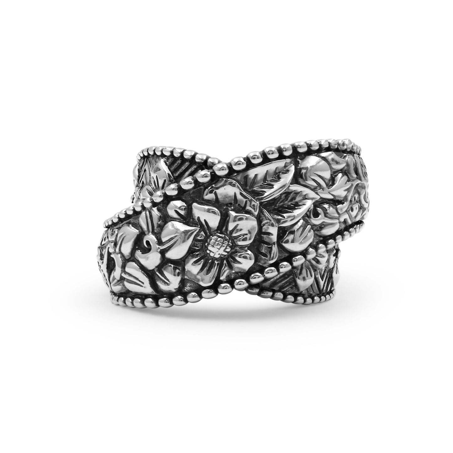 Kyoto Flower Engraved Sterling Silver Bypass Band