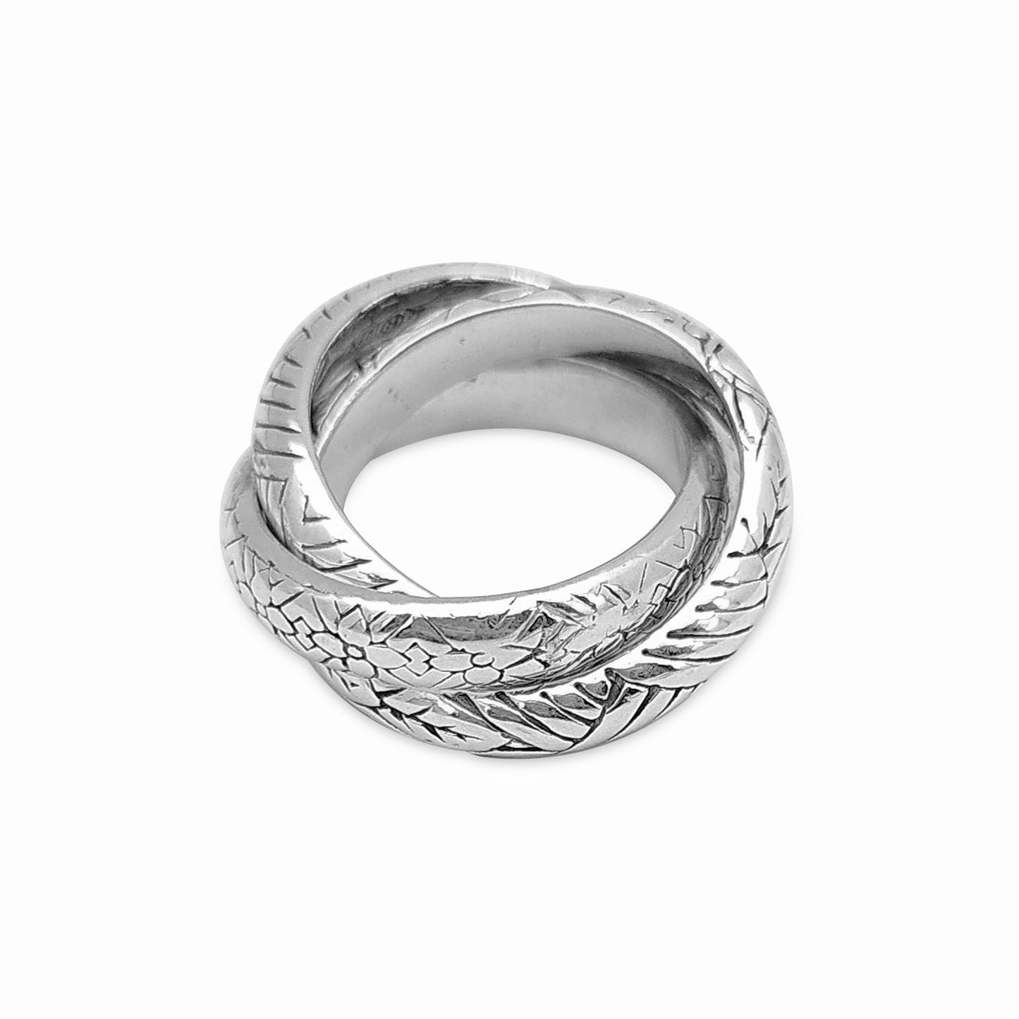 Kyoto Engraved Sterling Silver Connected Band Ring