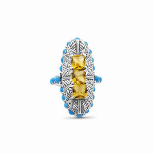 Terraquatic Turquoise Cabochon and Citrine Ring in Sterling Silver