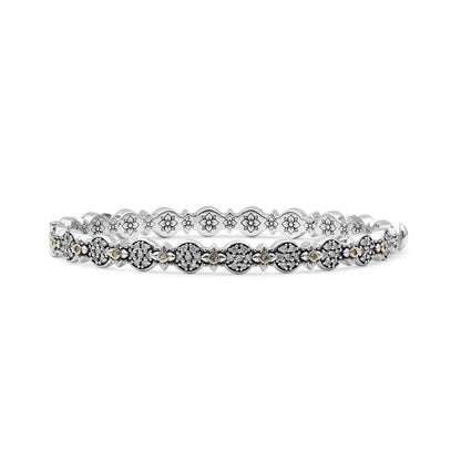 Garden Of Stephen 0.79ct White Diamond Bangle in Sterling Silver with 18K Gold