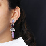 Garden of Stephen Natural Quartz Mother of Pearl Garnet Lepidocrocite and Ruby Dangle Earrings in Sterling Silver