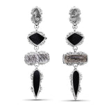 Garden of Stephen Natural Quartz Mother of Pearl Black Hair Rutilated Quartz Black Agate Dangle Earrings in Sterling Silver