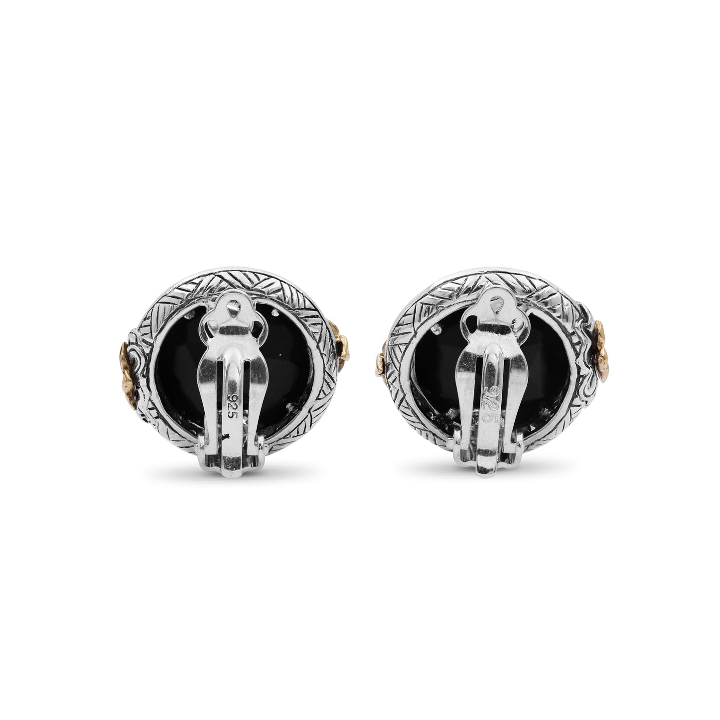 Garden of Stephen Faceted Black Onyx Earring in Sterling Silver with 18K Gold Flowers and Diamond