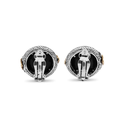 Garden of Stephen Faceted Black Onyx Earring in Sterling Silver with 18K Gold Flowers and Diamond