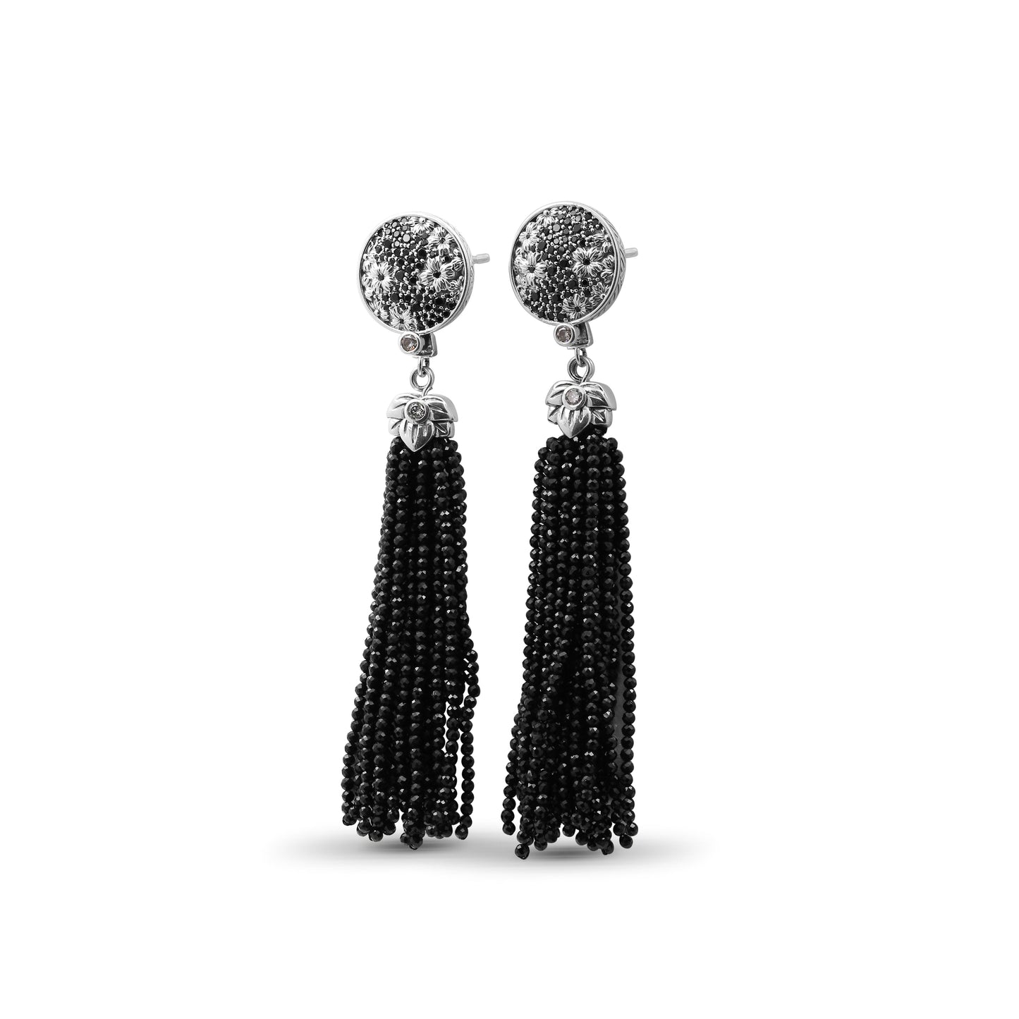 Garden of Stephen Black Spinel Tassle Earring in Sterling Silver