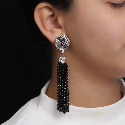 Garden of Stephen Black Spinel Tassle Earring in Sterling Silver