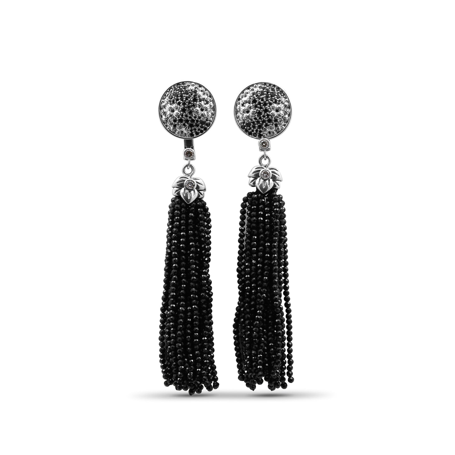 Garden of Stephen Black Spinel Tassle Earring in Sterling Silver