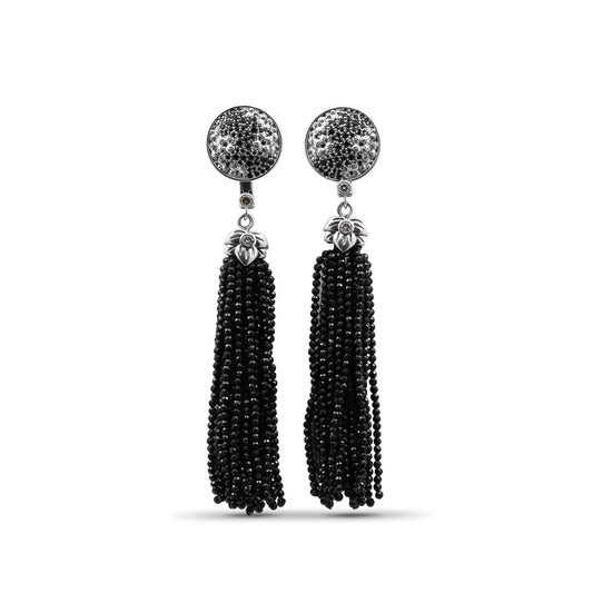 Garden of Stephen Black Spinel Tassle Earring in Sterling Silver