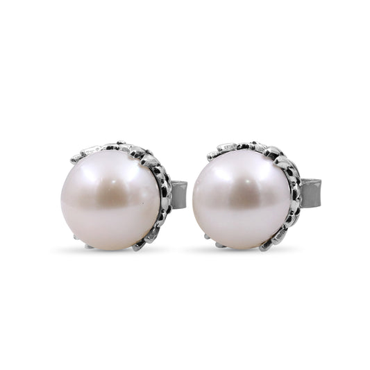 Pearlicious 8.00MM White Pearl Earring in Sterling Silver