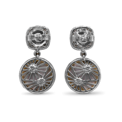 Carventurous Hand Carved Natural Quartz Mother of Pearl Agate Mabe Pearl and Champagne Diamond Earring in Sterling Silver