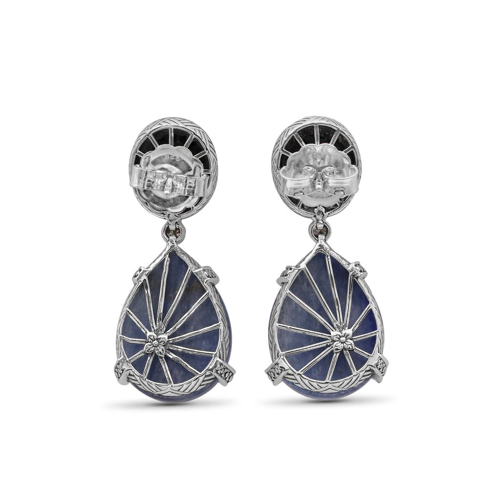 Carventurous Hand Carved Agate Cameo 7.5ct Kyanite 44ct and Champagne Diamond 0.20ct Earring in Sterling Silver