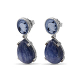 Carventurous Hand Carved Agate Cameo 7.5ct Kyanite 44ct and Champagne Diamond 0.20ct Earring in Sterling Silver