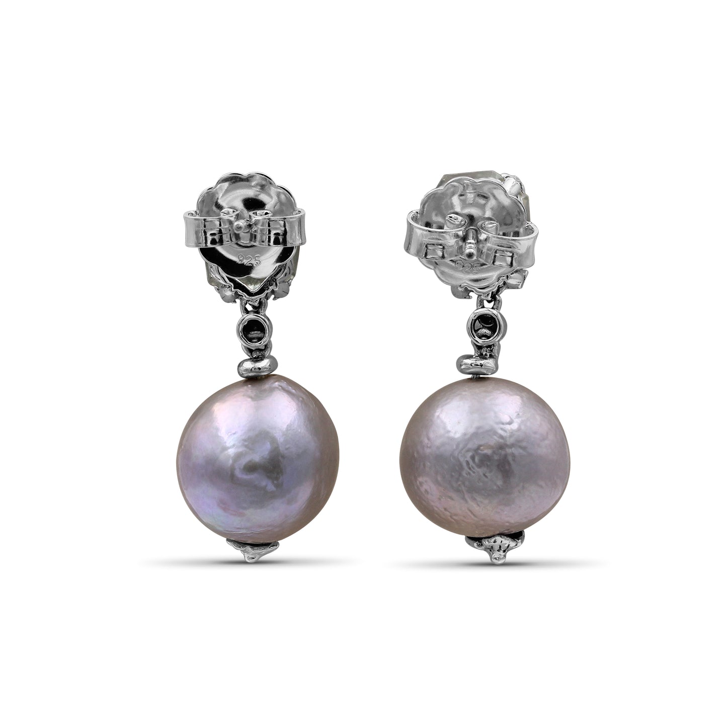 Galactical Silver Baroque Pearl Green Amethyst and Champagne Diamond Earring in Sterling Silver