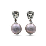 Galactical Silver Baroque Pearl Green Amethyst and Champagne Diamond Earring in Sterling Silver