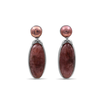 Terraquatic Pearl and Rhodochrosite Earring in Sterling Silver