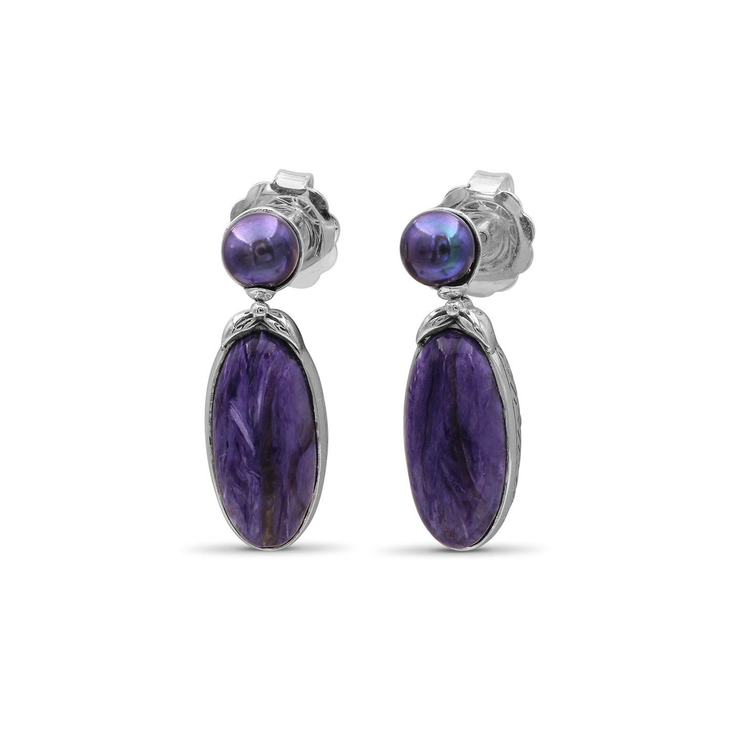 Terraquatic Pearl and Sugilite Earring in Sterling Silver