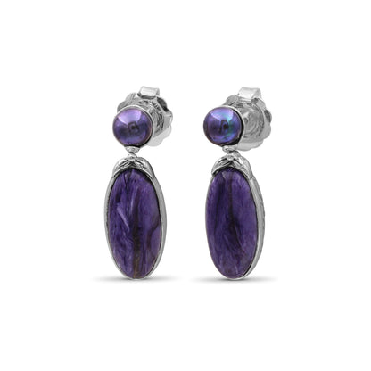 Terraquatic Pearl and Sugilite Earring in Sterling Silver