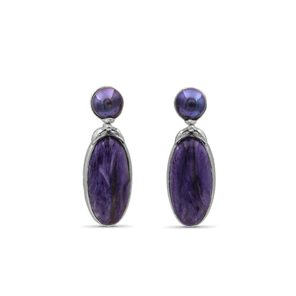 Terraquatic Pearl and Sugilite Earring in Sterling Silver