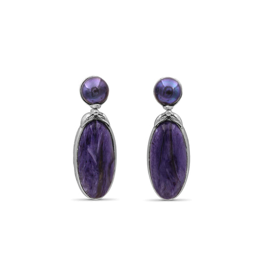 Terraquatic Pearl and Sugilite Earring in Sterling Silver